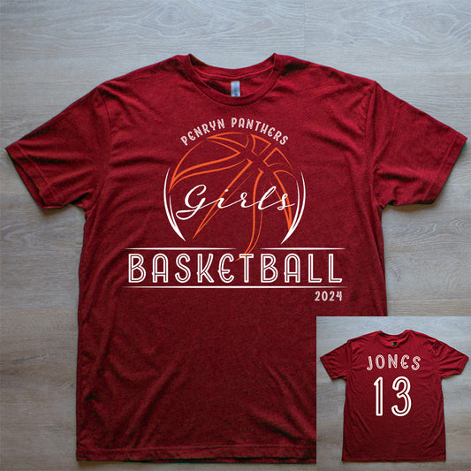 Girls Basketball Tee Custom Name & Number (Adult)