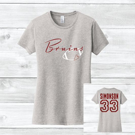 Jr. Bruins Heart Tee Custom Back Name & Number (Women)